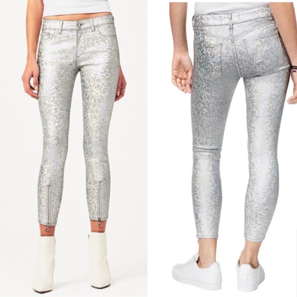 DL1961 NWT Florence Crop Mid Rise Skinny Holographic Pants COOL SPARKLY PANTS - Picture 2 of 7